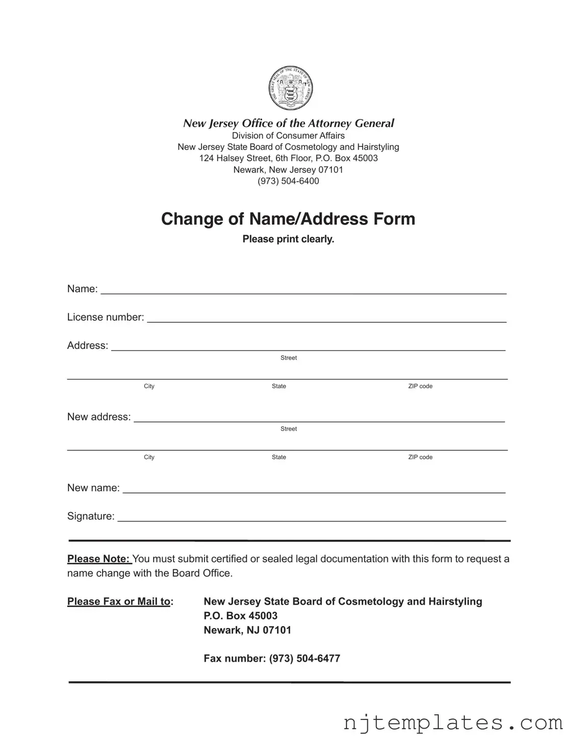 Get New Jersey Change Of Name Address Form