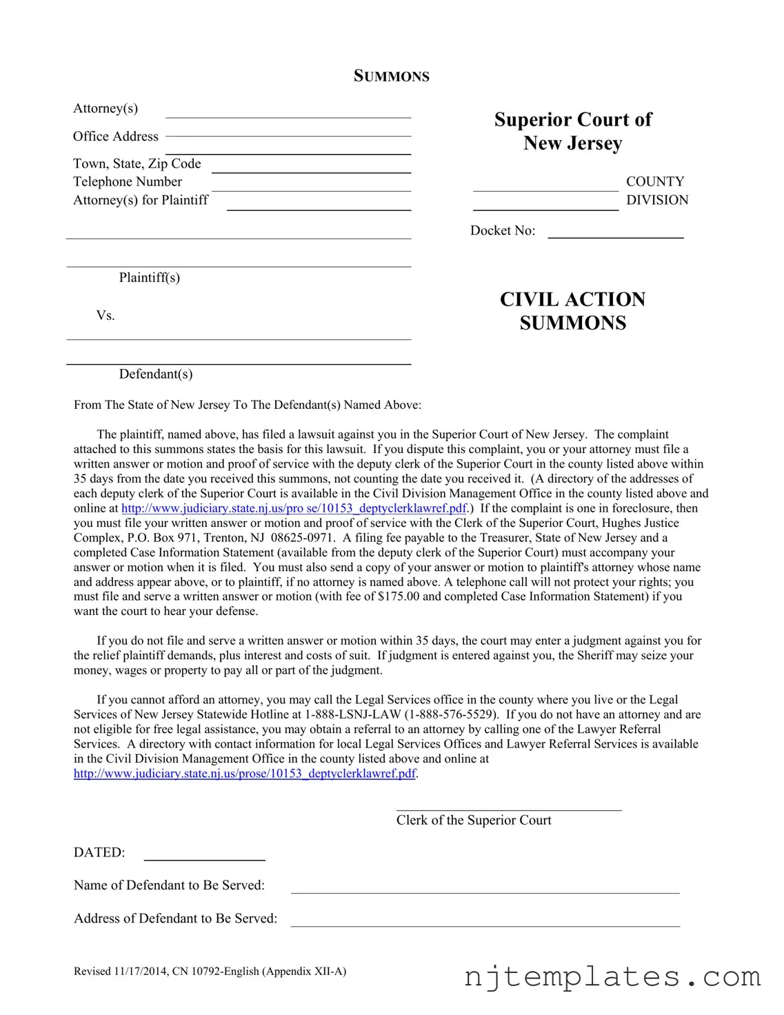 Get New Jersey Civil Form