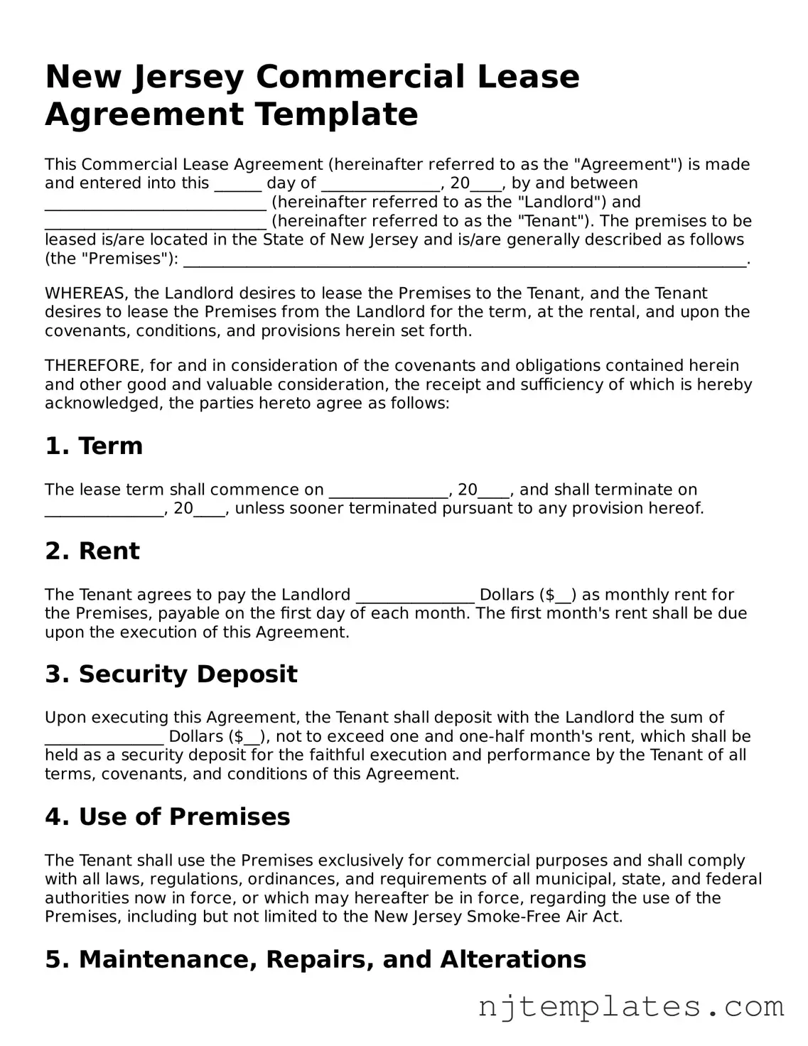 Fillable Commercial Lease Agreement Document for New Jersey State