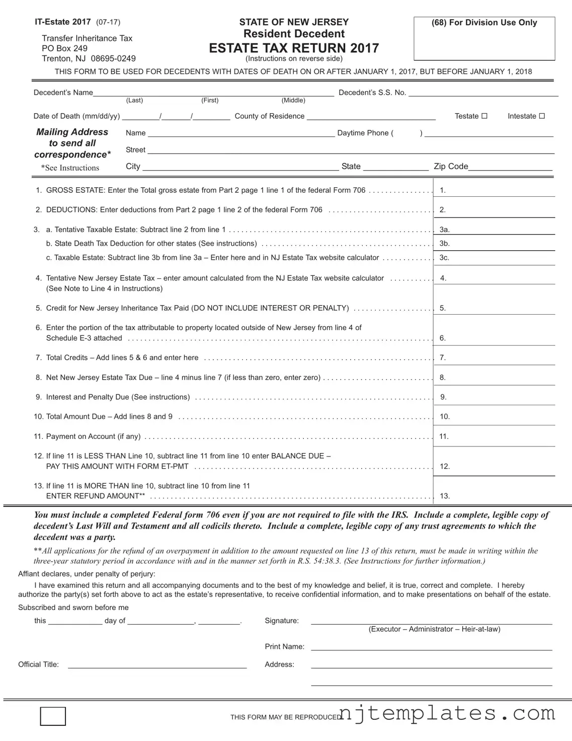 Get New Jersey Estate Tax Return Form