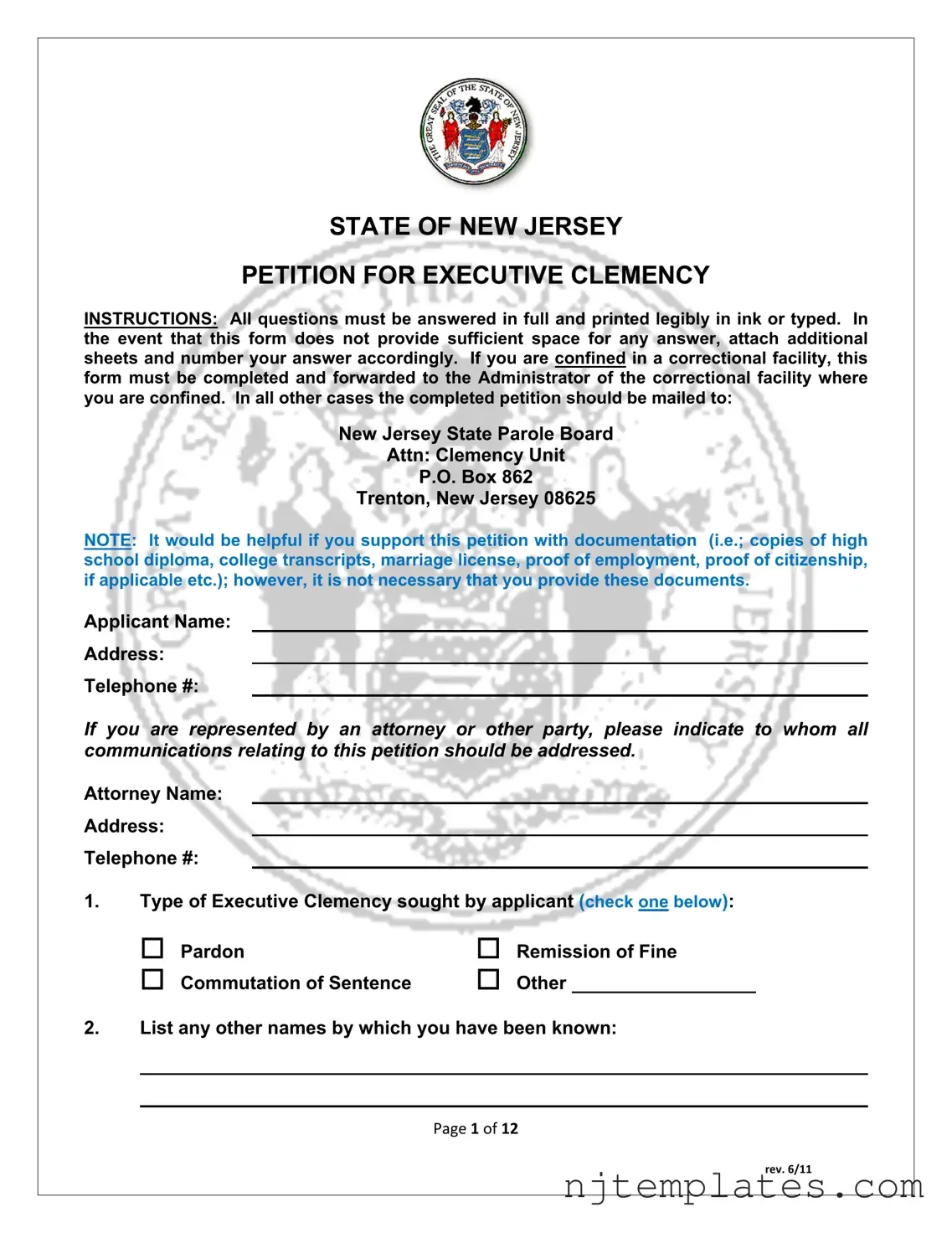 Get New Jersey Executive Clemency Form