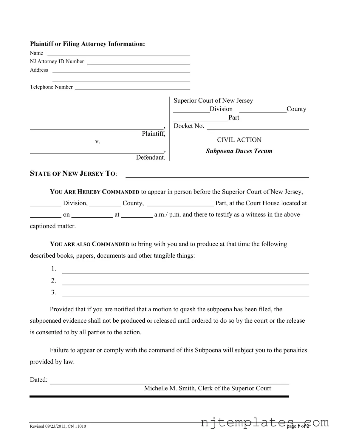 Get New Jersey Subpoena Form
