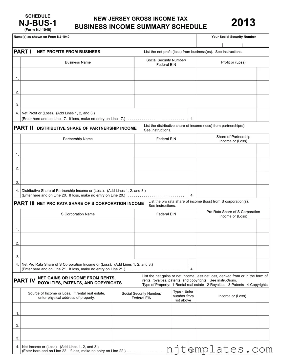 Get Nj 1040 Schedule Nj Bus 1 Form
