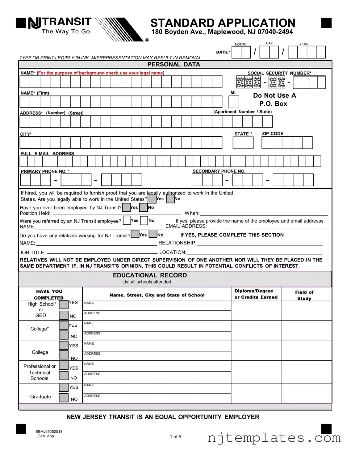 Get Nj Application Employment Form