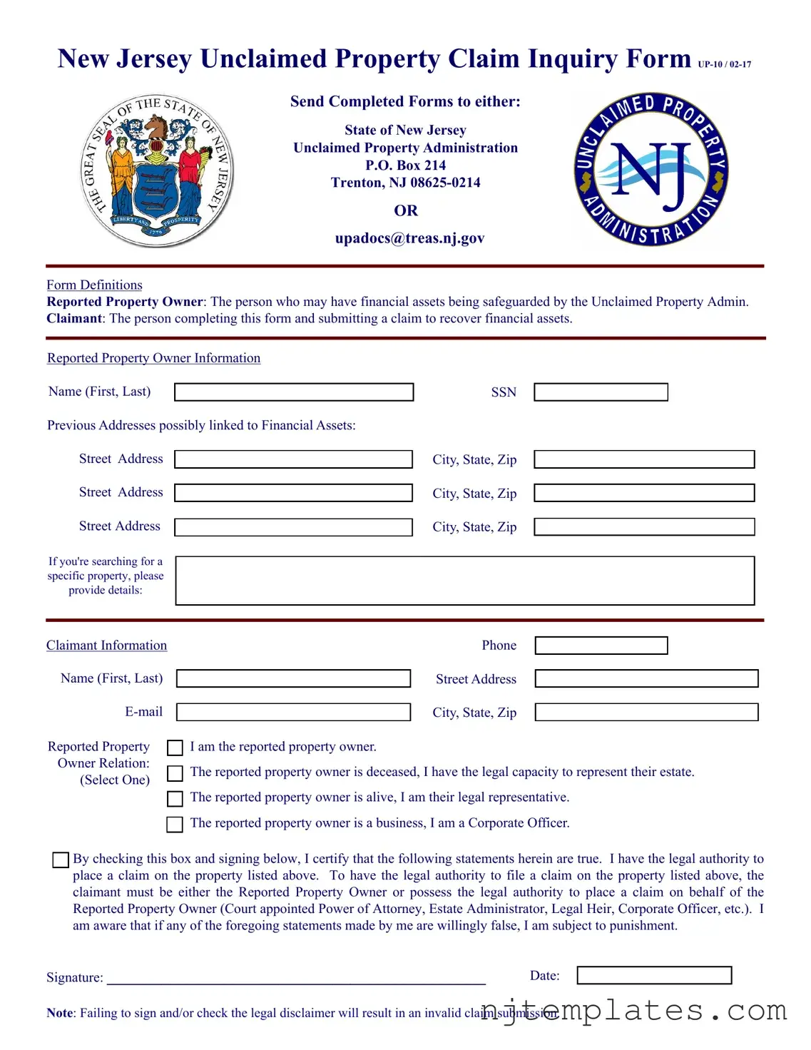 Get Nj Unclaimed Property Form