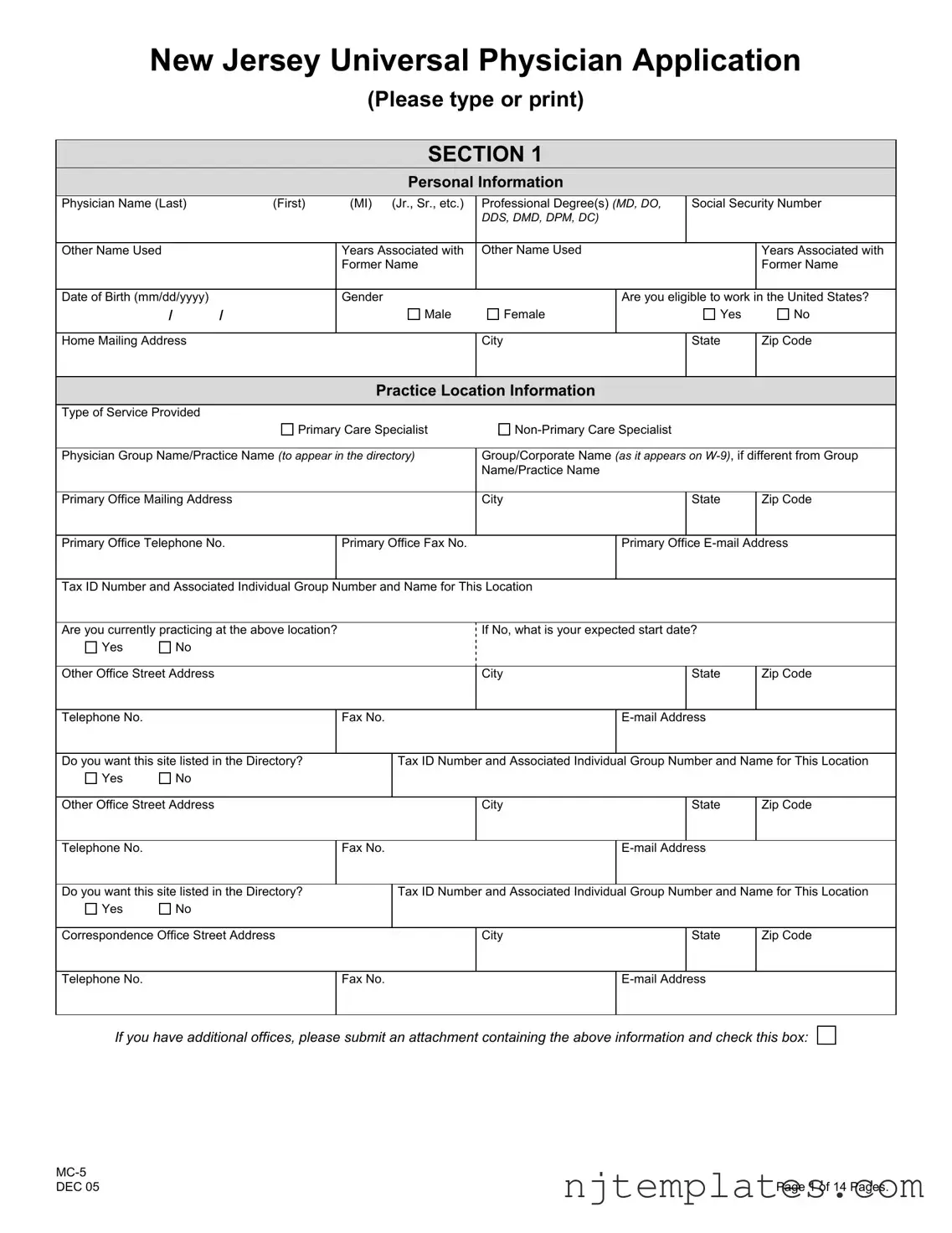 Get Nj Universal Physician Application Form