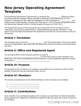 Fillable Operating Agreement Document for New Jersey State
