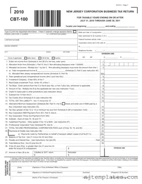 Get New Jersey Cbt 100 Form