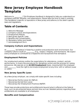 Fillable Employee Handbook Document for New Jersey State