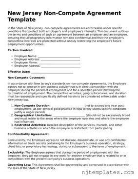 Fillable Non-compete Agreement Document for New Jersey State