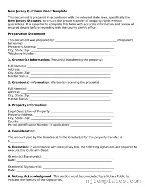 Fillable Quitclaim Deed Document for New Jersey State
