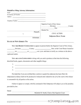 Get New Jersey Subpoena Form