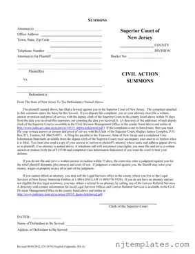 Get New Jersey Summons Form