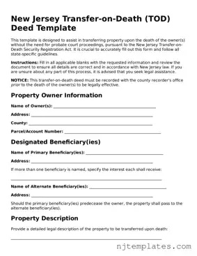 Fillable Transfer-on-Death Deed Document for New Jersey State