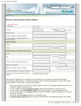 Get Nj Annual Immunization Report Form