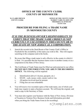Get Nj Business Names Monmouth County Form