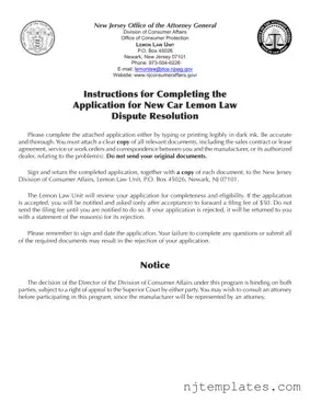 Get Nj Lemon Law Application Form