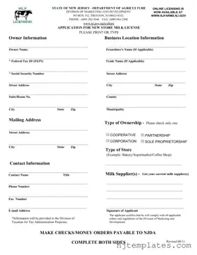 Get Nj Milk License Form