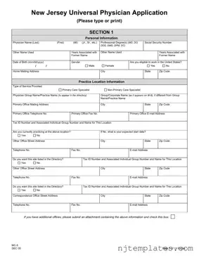 Get Nj Universal Physician Application Form
