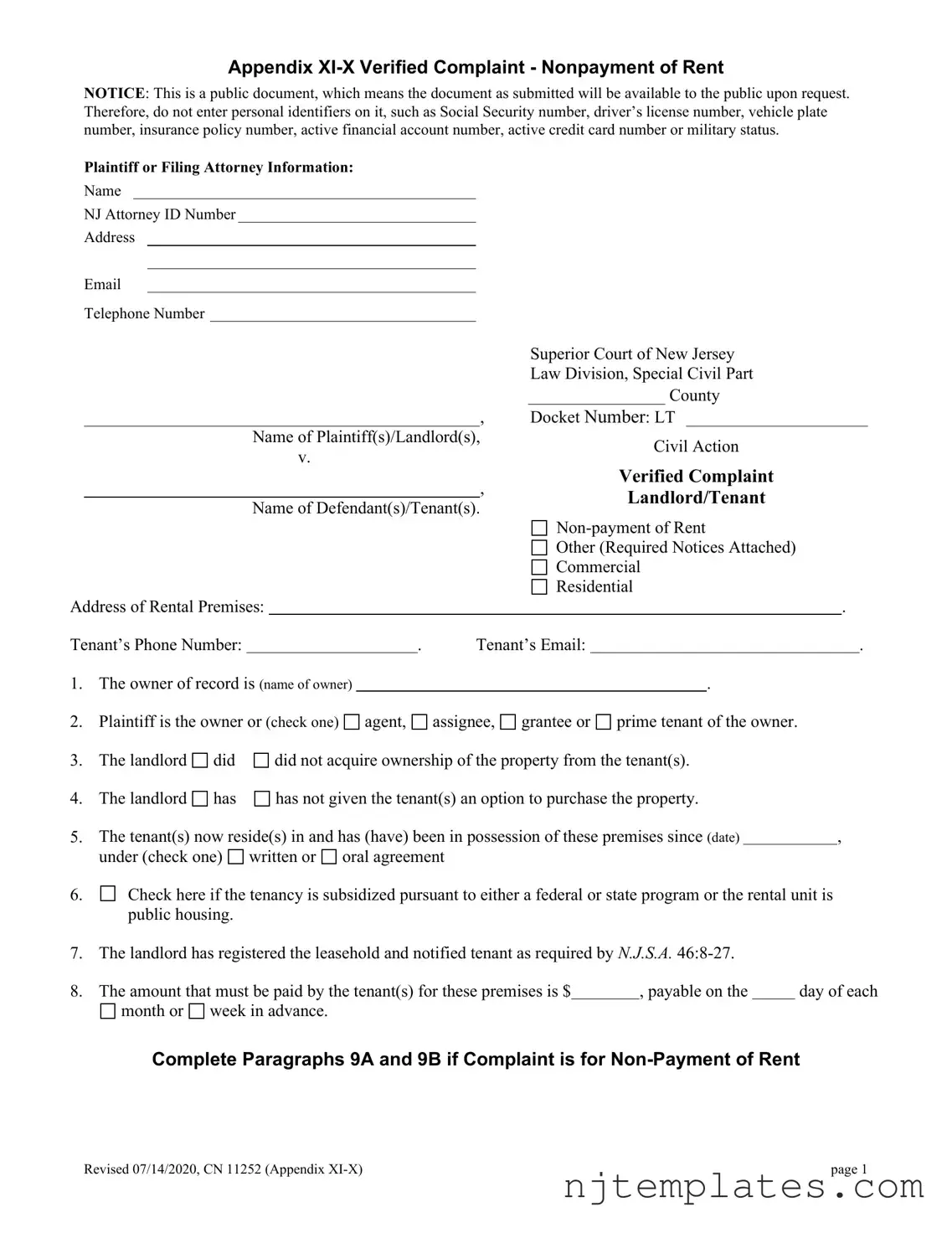 Get Verified Complaint Landlord Tenant New Jersey Form